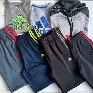 Adidas Boys 7 Piece Lot 3 Stripe Joggers, Short & Long Sleeve Tee & Hoodie Size